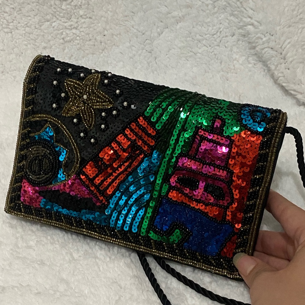 Funky Retro Colorful Sequin Crossbody Bag 1980s ‘s Vintage Beaded Purse - Picture 10 of 11